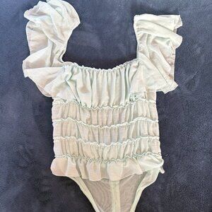 Blue Free People Ruffle Top